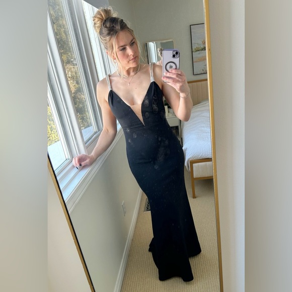 Fashion Nova Black Gala Dress With Rhinestone Straps - Picture 3 of 9